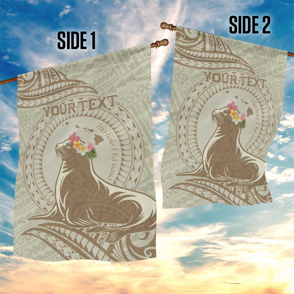 Personalised Hawaii Monk Seal Garden Flag Polynesian Tattoo With Tropical Flowers - Beige Pastel LT14 - Polynesian Pride