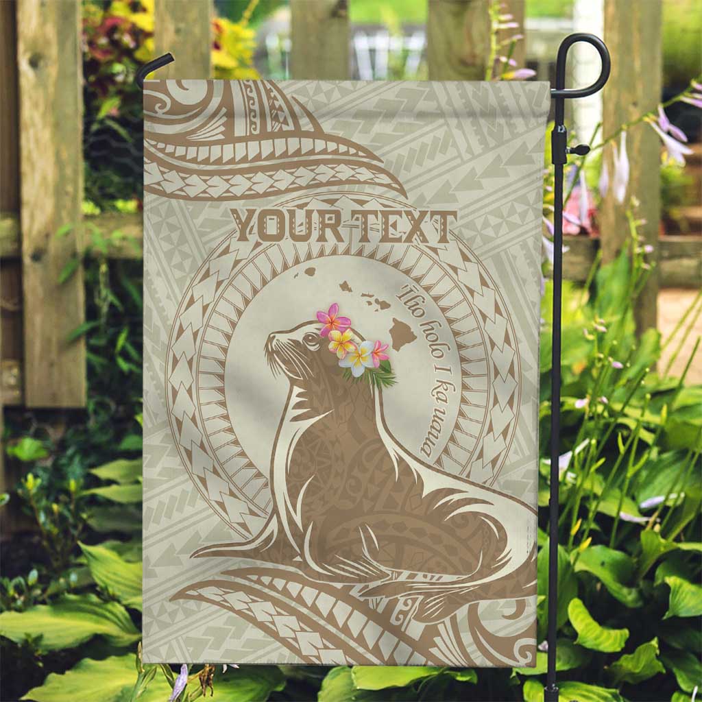 Personalised Hawaii Monk Seal Garden Flag Polynesian Tattoo With Tropical Flowers - Beige Pastel LT14 Garden Flag Beige - Polynesian Pride