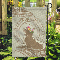 Personalised Hawaii Monk Seal Garden Flag Polynesian Tattoo With Tropical Flowers - Beige Pastel LT14 Garden Flag Beige - Polynesian Pride