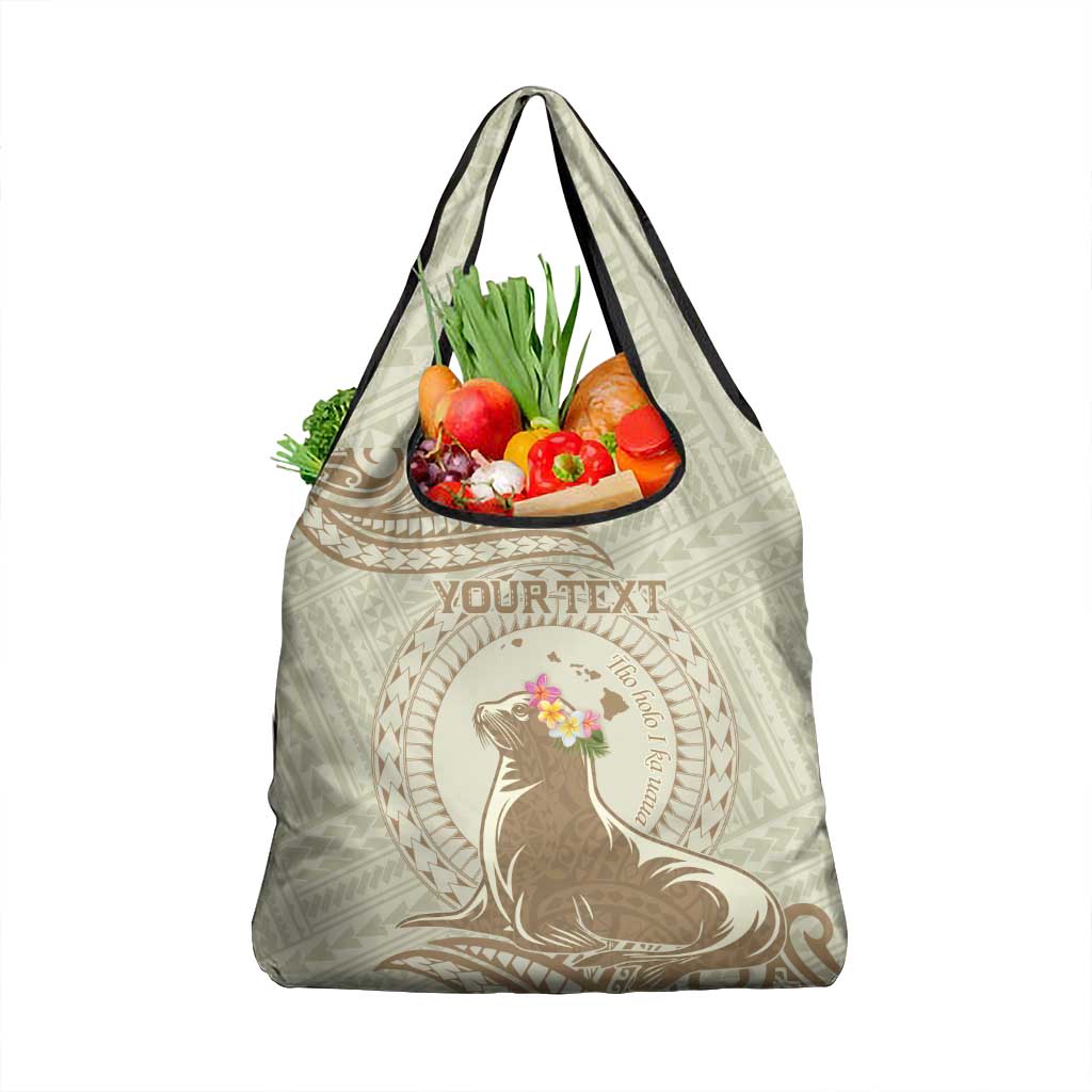 Personalised Hawaii Monk Seal Grocery Bag Polynesian Tattoo With Tropical Flowers - Beige Pastel LT14 1-pack One Size Beige - Polynesian Pride