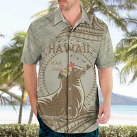 Personalised Hawaii Monk Seal Hawaiian Shirt Polynesian Tattoo With Tropical Flowers - Beige Pastel LT14 - Polynesian Pride