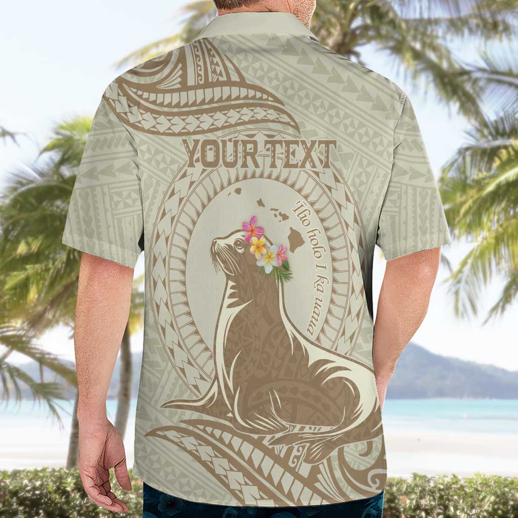 Personalised Hawaii Monk Seal Hawaiian Shirt Polynesian Tattoo With Tropical Flowers - Beige Pastel LT14 - Polynesian Pride