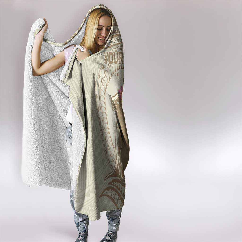 Personalised Hawaii Monk Seal Hooded Blanket Polynesian Tattoo With Tropical Flowers - Beige Pastel LT14 - Polynesian Pride