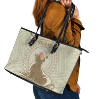 Personalised Hawaii Monk Seal Leather Tote Bag Polynesian Tattoo With Tropical Flowers - Beige Pastel LT14 - Polynesian Pride