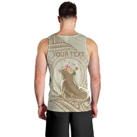 Personalised Hawaii Monk Seal Men Tank Top Polynesian Tattoo With Tropical Flowers - Beige Pastel LT14 - Polynesian Pride