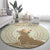 Personalised Hawaii Monk Seal Round Carpet Polynesian Tattoo With Tropical Flowers - Beige Pastel