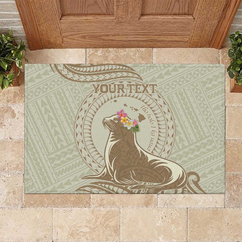 Personalised Hawaii Monk Seal Rubber Doormat Polynesian Tattoo With Tropical Flowers - Beige Pastel LT14 Beige - Polynesian Pride