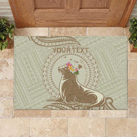 Personalised Hawaii Monk Seal Rubber Doormat Polynesian Tattoo With Tropical Flowers - Beige Pastel LT14 Beige - Polynesian Pride