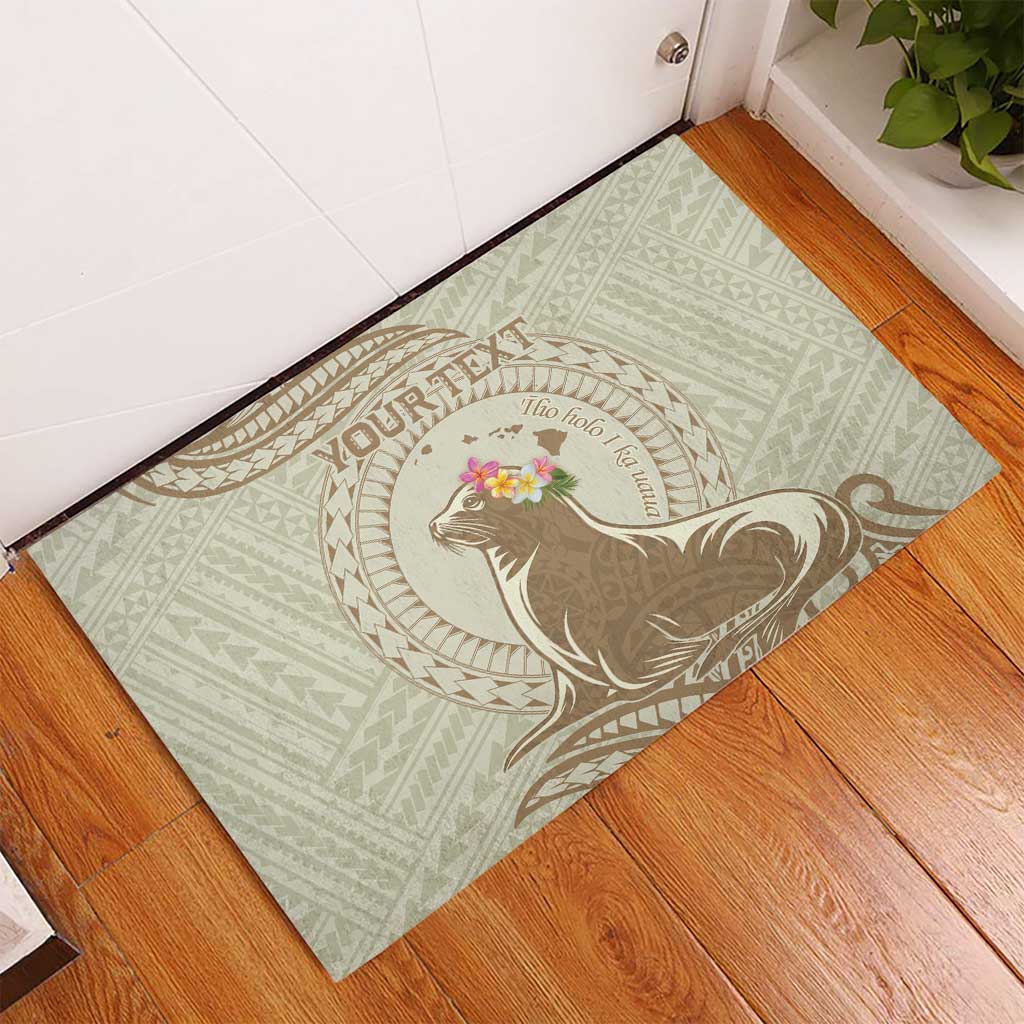Personalised Hawaii Monk Seal Rubber Doormat Polynesian Tattoo With Tropical Flowers - Beige Pastel LT14 - Polynesian Pride