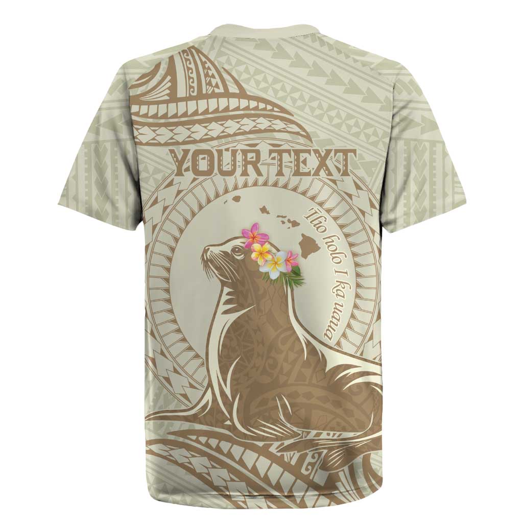 Personalised Hawaii Monk Seal Rugby Jersey Polynesian Tattoo With Tropical Flowers - Beige Pastel