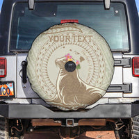 Personalised Hawaii Monk Seal Spare Tire Cover Polynesian Tattoo With Tropical Flowers - Beige Pastel LT14 Beige - Polynesian Pride