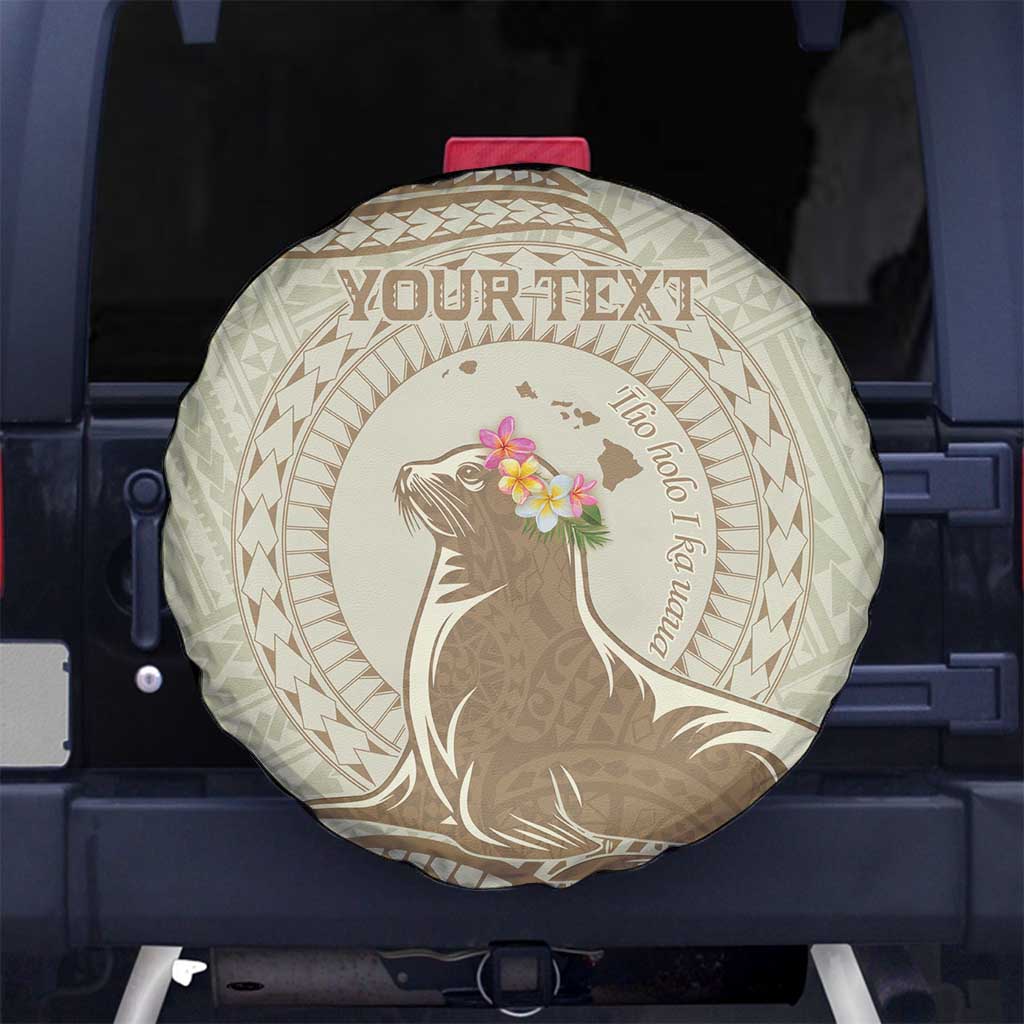 Personalised Hawaii Monk Seal Spare Tire Cover Polynesian Tattoo With Tropical Flowers - Beige Pastel LT14 - Polynesian Pride