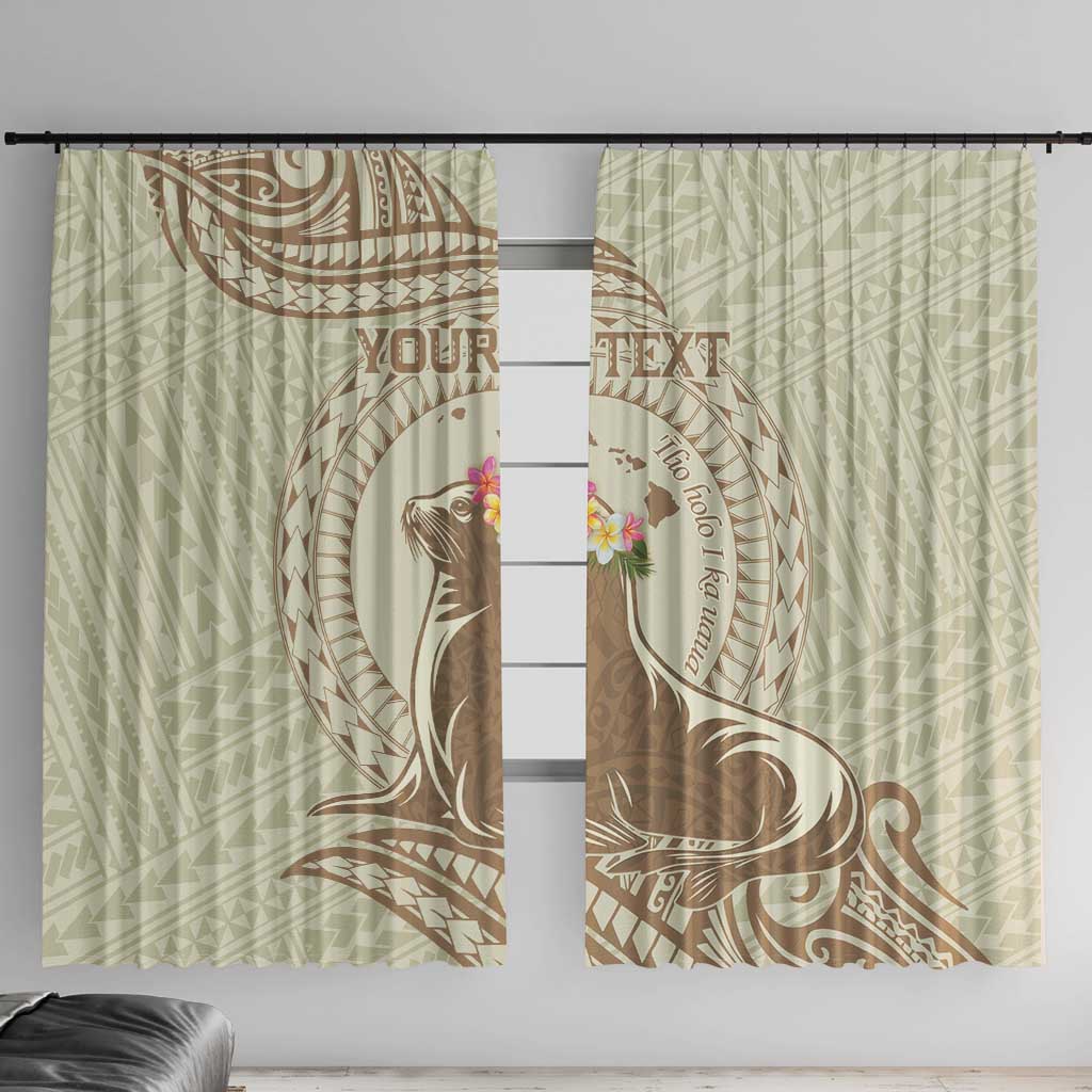 Personalised Hawaii Monk Seal Window Curtain Polynesian Tattoo With Tropical Flowers - Beige Pastel LT14 With Hooks Beige - Polynesian Pride