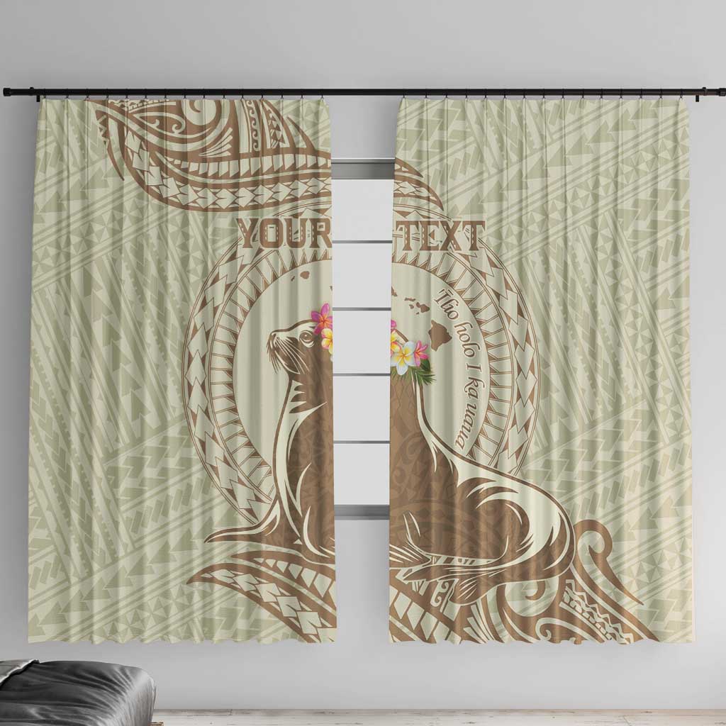 Personalised Hawaii Monk Seal Window Curtain Polynesian Tattoo With Tropical Flowers - Beige Pastel