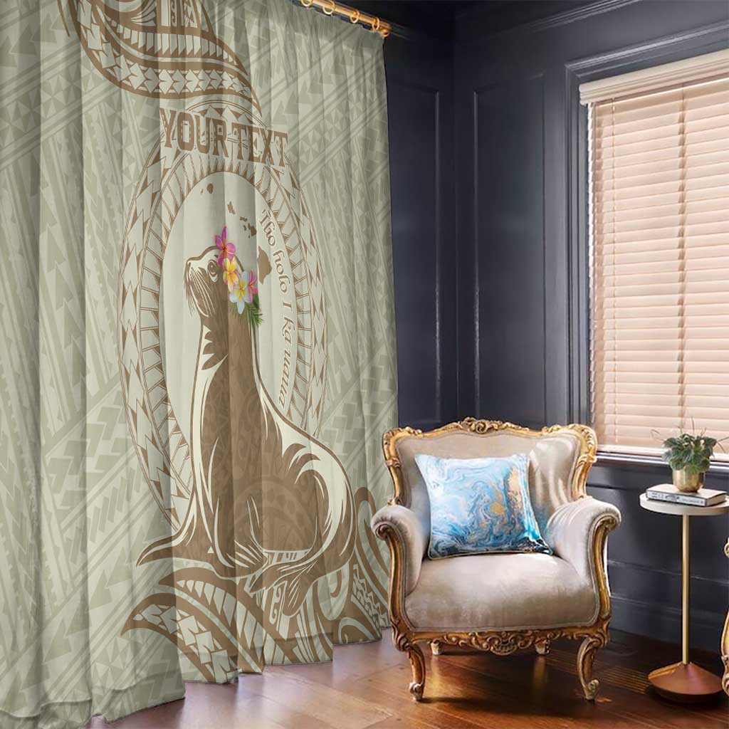 Personalised Hawaii Monk Seal Window Curtain Polynesian Tattoo With Tropical Flowers - Beige Pastel LT14 - Polynesian Pride