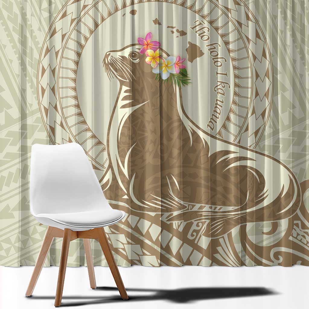 Personalised Hawaii Monk Seal Window Curtain Polynesian Tattoo With Tropical Flowers - Beige Pastel LT14 - Polynesian Pride