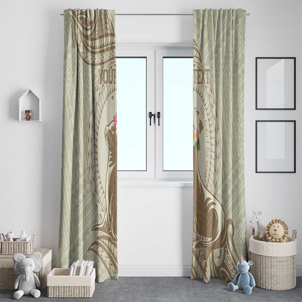 Personalised Hawaii Monk Seal Window Curtain Polynesian Tattoo With Tropical Flowers - Beige Pastel LT14 - Polynesian Pride