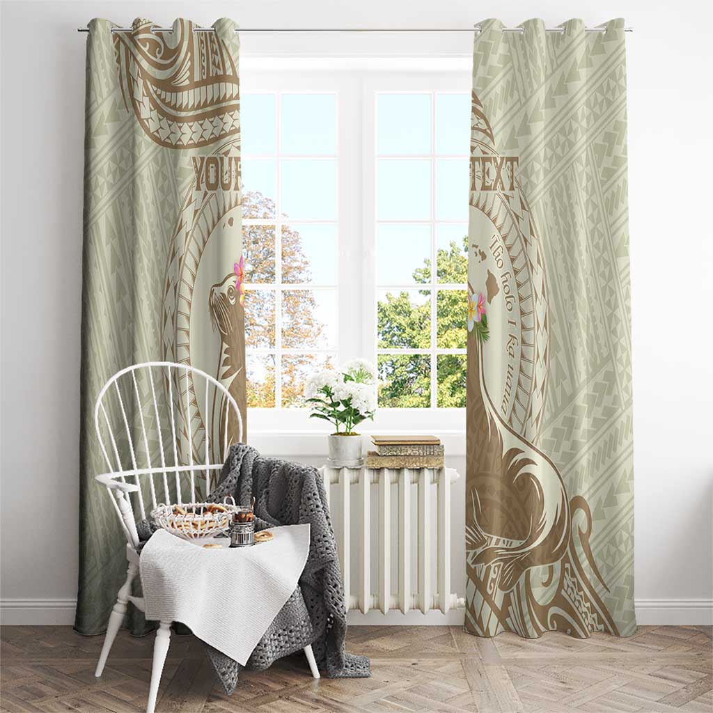 Personalised Hawaii Monk Seal Window Curtain Polynesian Tattoo With Tropical Flowers - Beige Pastel LT14 - Polynesian Pride
