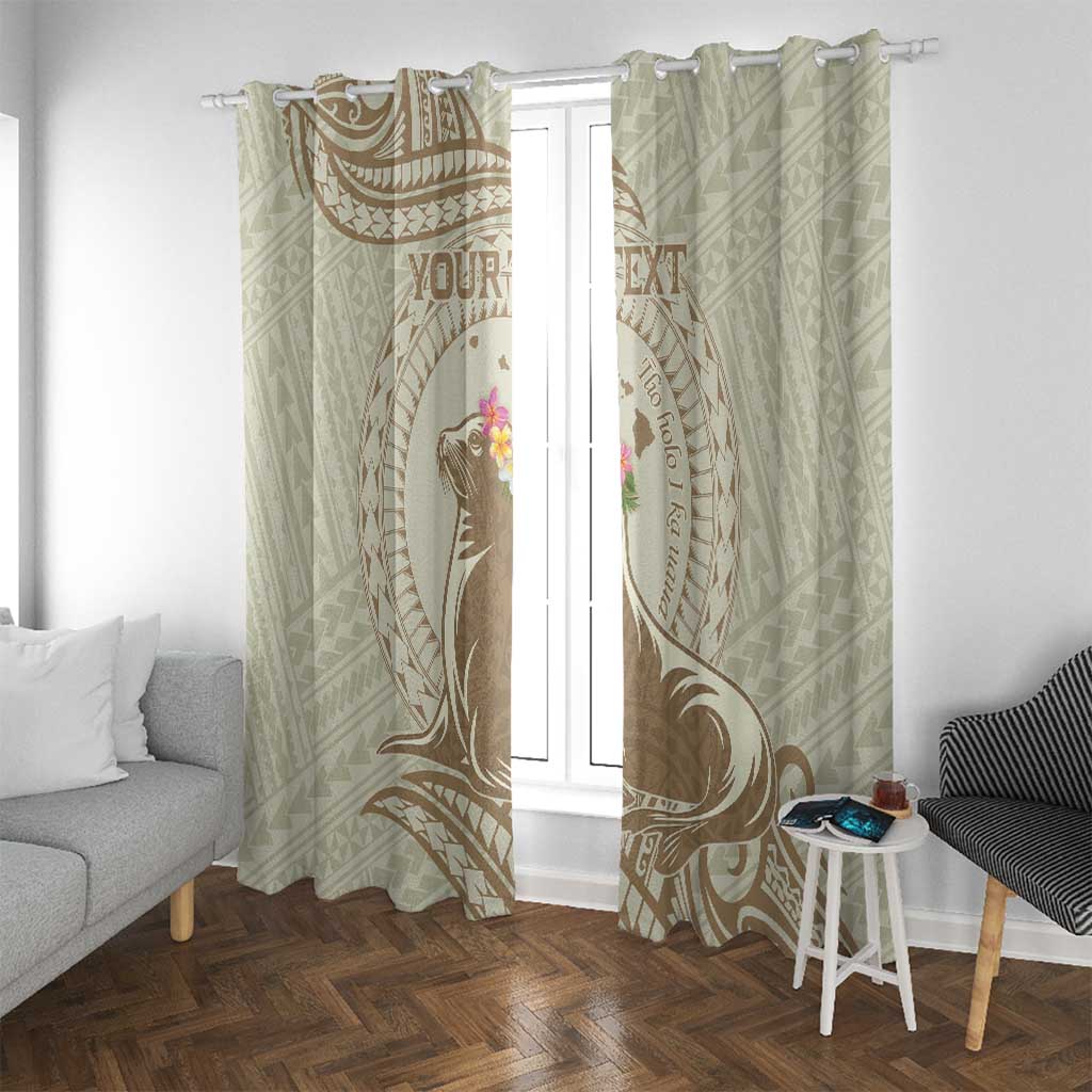 Personalised Hawaii Monk Seal Window Curtain Polynesian Tattoo With Tropical Flowers - Beige Pastel LT14 With Grommets Beige - Polynesian Pride