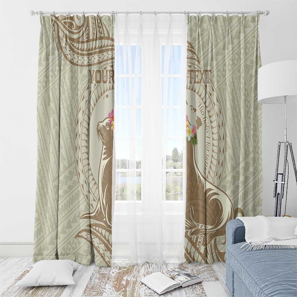 Personalised Hawaii Monk Seal Window Curtain Polynesian Tattoo With Tropical Flowers - Beige Pastel LT14 - Polynesian Pride