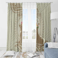 Personalised Hawaii Monk Seal Window Curtain Polynesian Tattoo With Tropical Flowers - Beige Pastel LT14 - Polynesian Pride