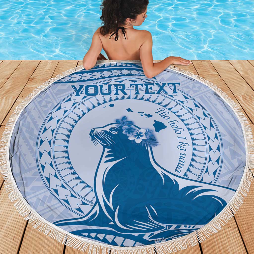 Personalised Hawaii Monk Seal Beach Blanket Polynesian Tattoo With Tropical Flowers - Blue Pastel LT14 - Polynesian Pride