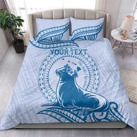 Personalised Hawaii Monk Seal Bedding Set Polynesian Tattoo With Tropical Flowers - Blue Pastel LT14 - Polynesian Pride