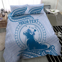Personalised Hawaii Monk Seal Bedding Set Polynesian Tattoo With Tropical Flowers - Blue Pastel LT14 - Polynesian Pride