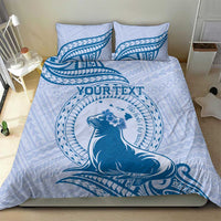 Personalised Hawaii Monk Seal Bedding Set Polynesian Tattoo With Tropical Flowers - Blue Pastel LT14 - Polynesian Pride