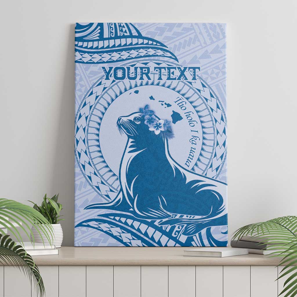 Personalised Hawaii Monk Seal Canvas Wall Art Polynesian Tattoo With Tropical Flowers - Blue Pastel LT14 - Polynesian Pride