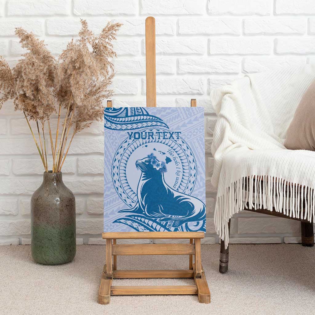 Personalised Hawaii Monk Seal Canvas Wall Art Polynesian Tattoo With Tropical Flowers - Blue Pastel LT14 - Polynesian Pride