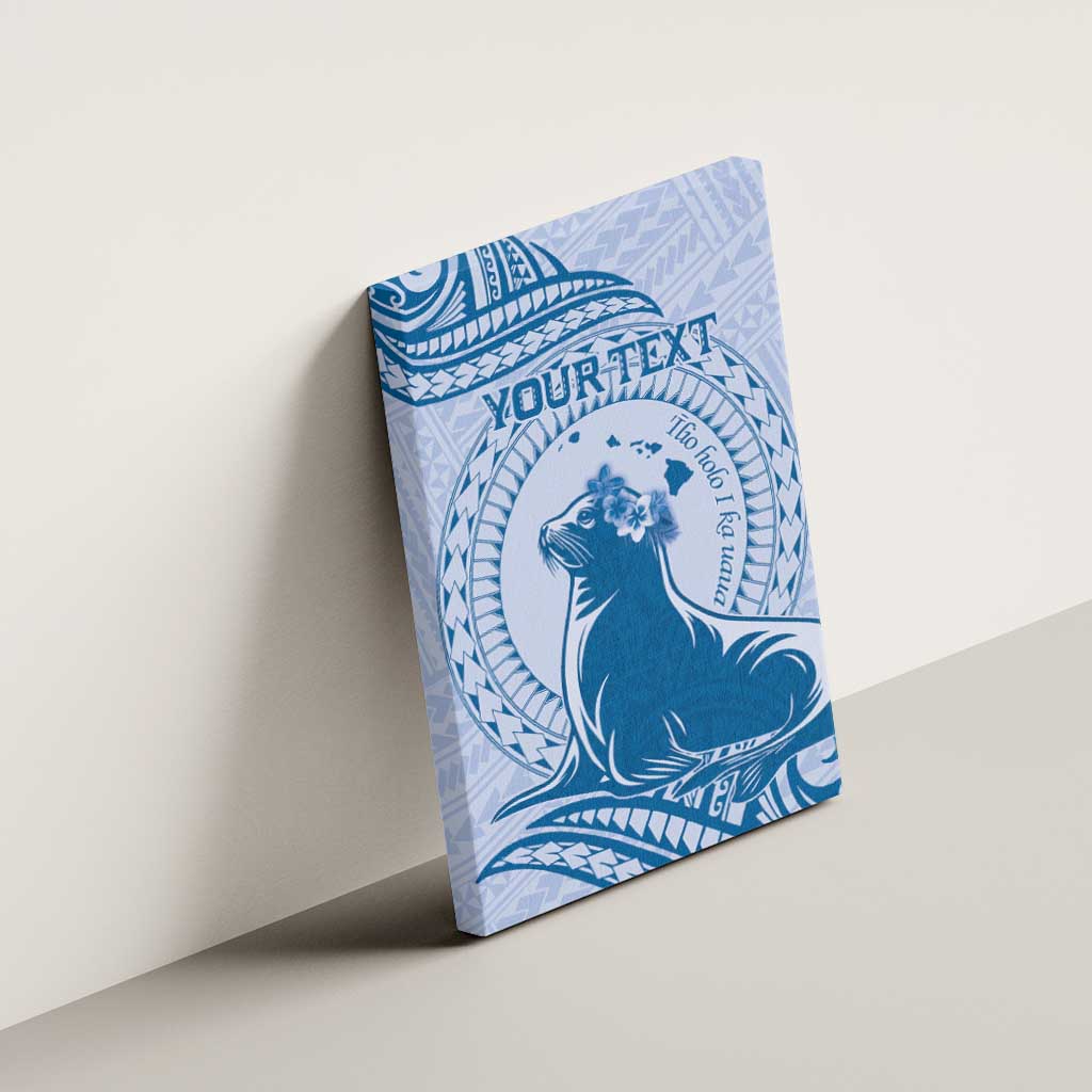 Personalised Hawaii Monk Seal Canvas Wall Art Polynesian Tattoo With Tropical Flowers - Blue Pastel LT14 - Polynesian Pride