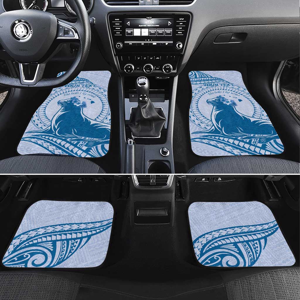 Personalised Hawaii Monk Seal Car Mats Polynesian Tattoo With Tropical Flowers - Blue Pastel