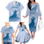 Personalised Hawaii Monk Seal Family Matching Off The Shoulder Long Sleeve Dress and Hawaiian Shirt Polynesian Tattoo With Tropical Flowers - Blue Pastel