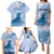 Personalised Hawaii Monk Seal Family Matching Puletasi and Hawaiian Shirt Polynesian Tattoo With Tropical Flowers - Blue Pastel