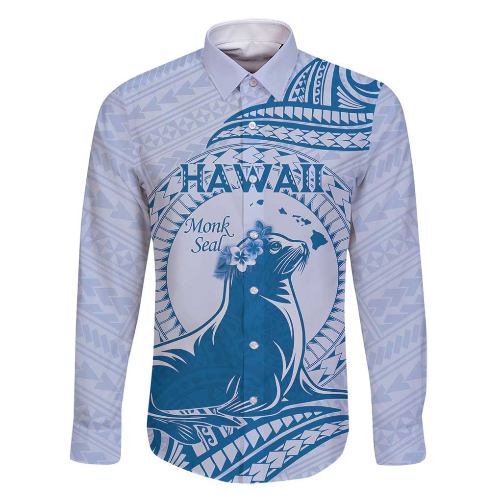 Personalised Hawaii Monk Seal Family Matching Tank Maxi Dress and Hawaiian Shirt Polynesian Tattoo With Tropical Flowers - Blue Pastel