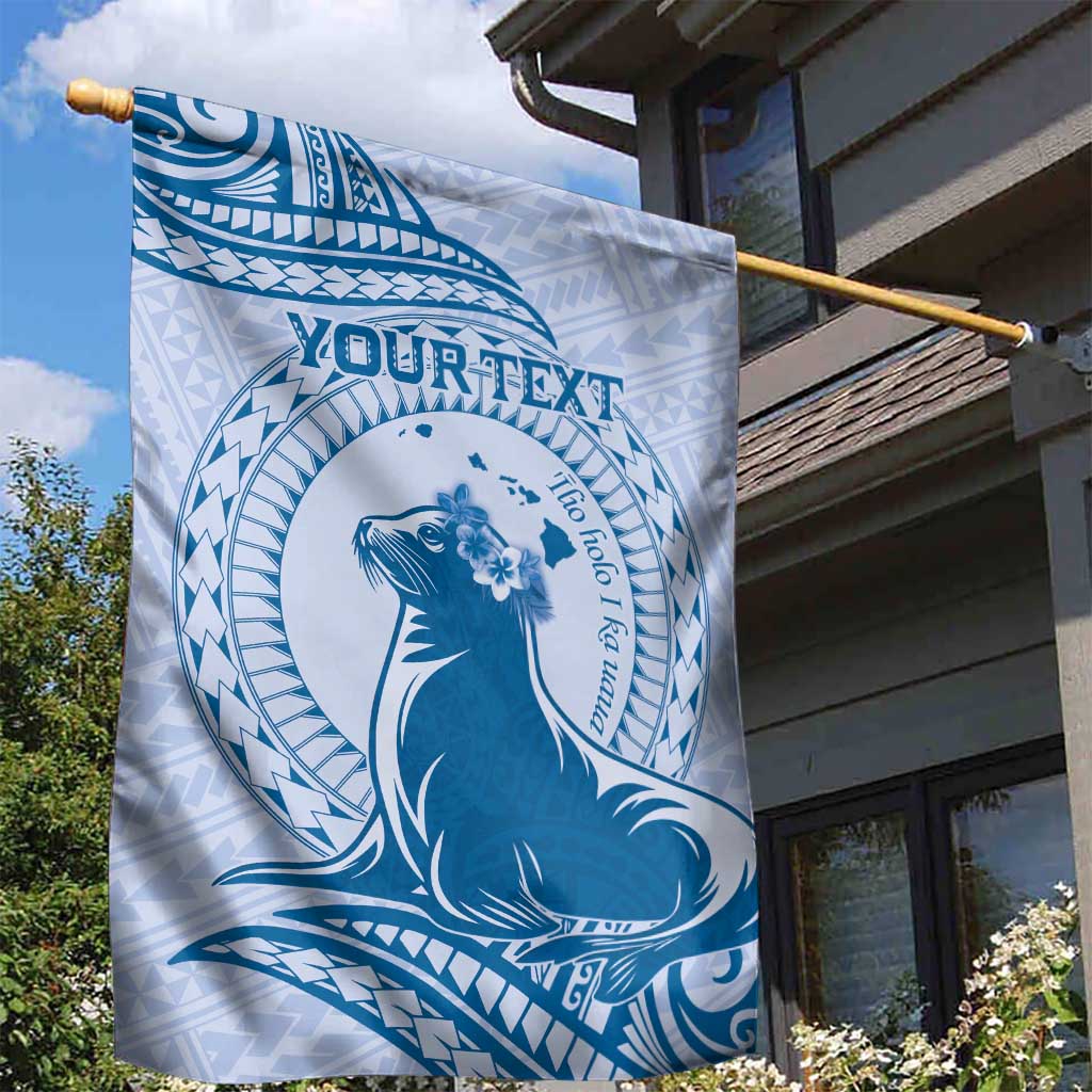 Personalised Hawaii Monk Seal Garden Flag Polynesian Tattoo With Tropical Flowers - Blue Pastel LT14 - Polynesian Pride
