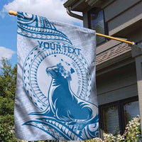 Personalised Hawaii Monk Seal Garden Flag Polynesian Tattoo With Tropical Flowers - Blue Pastel LT14 - Polynesian Pride
