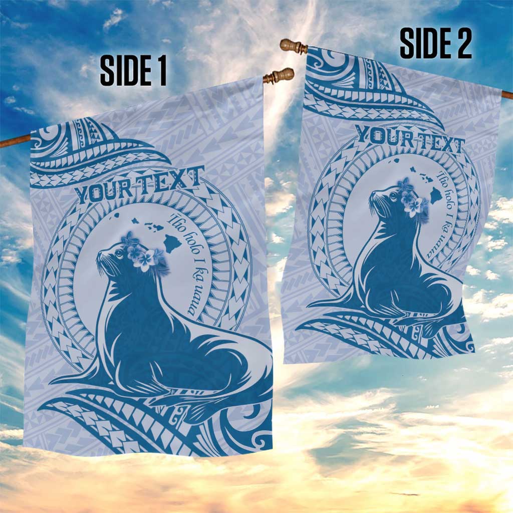 Personalised Hawaii Monk Seal Garden Flag Polynesian Tattoo With Tropical Flowers - Blue Pastel LT14 - Polynesian Pride
