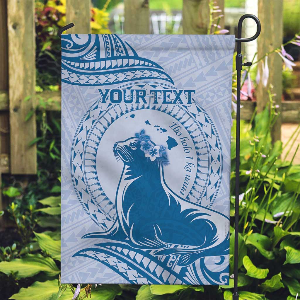 Personalised Hawaii Monk Seal Garden Flag Polynesian Tattoo With Tropical Flowers - Blue Pastel LT14 Garden Flag Blue - Polynesian Pride