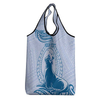Personalised Hawaii Monk Seal Grocery Bag Polynesian Tattoo With Tropical Flowers - Blue Pastel LT14 - Polynesian Pride