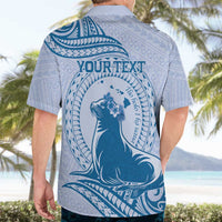 Personalised Hawaii Monk Seal Hawaiian Shirt Polynesian Tattoo With Tropical Flowers - Blue Pastel LT14 - Polynesian Pride