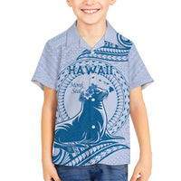 Personalised Hawaii Monk Seal Hawaiian Shirt Polynesian Tattoo With Tropical Flowers - Blue Pastel LT14 - Polynesian Pride