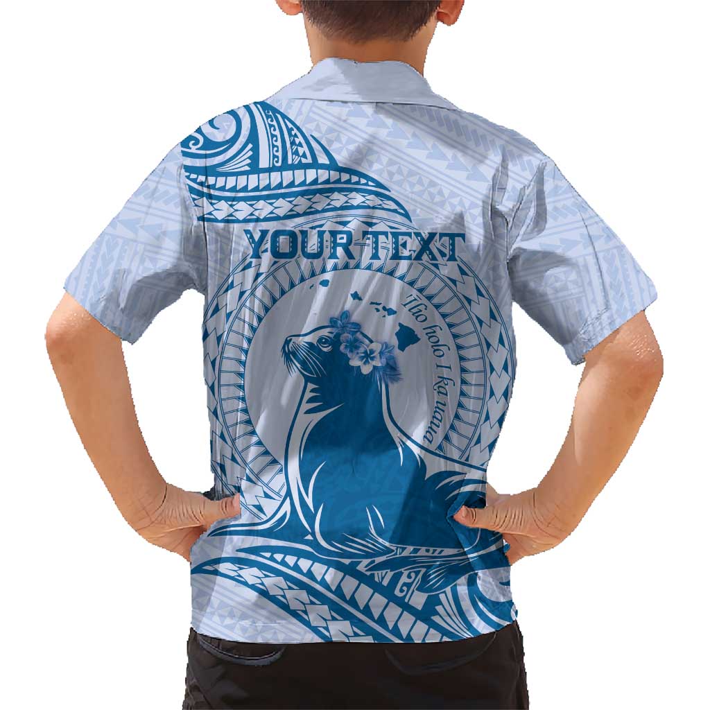 Personalised Hawaii Monk Seal Hawaiian Shirt Polynesian Tattoo With Tropical Flowers - Blue Pastel LT14 - Polynesian Pride
