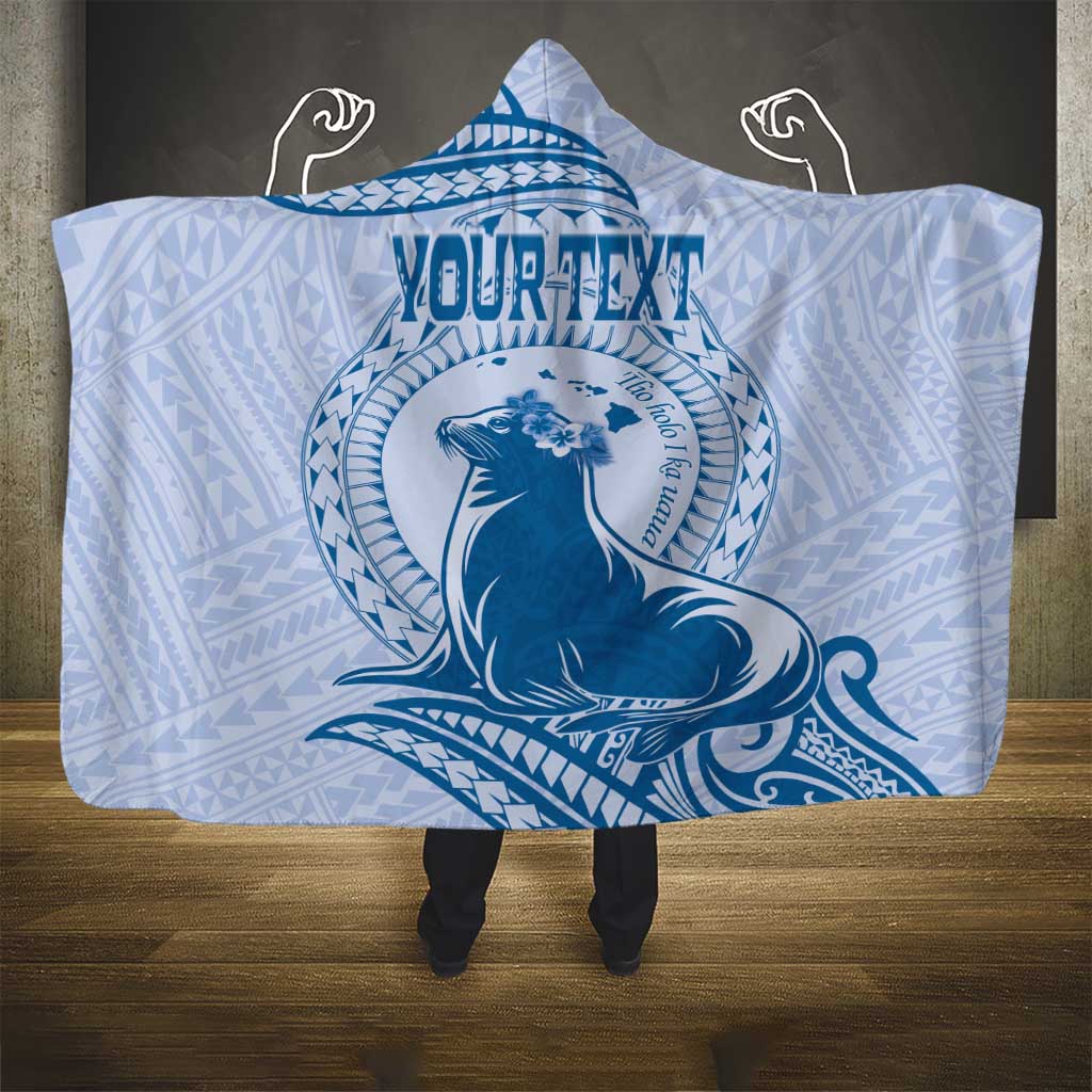 Personalised Hawaii Monk Seal Hooded Blanket Polynesian Tattoo With Tropical Flowers - Blue Pastel LT14 - Polynesian Pride