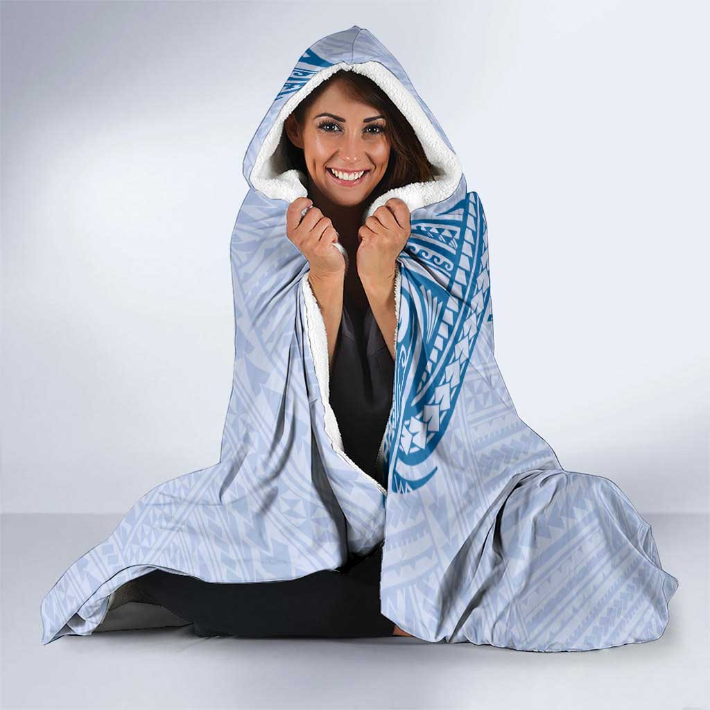 Personalised Hawaii Monk Seal Hooded Blanket Polynesian Tattoo With Tropical Flowers - Blue Pastel LT14 - Polynesian Pride