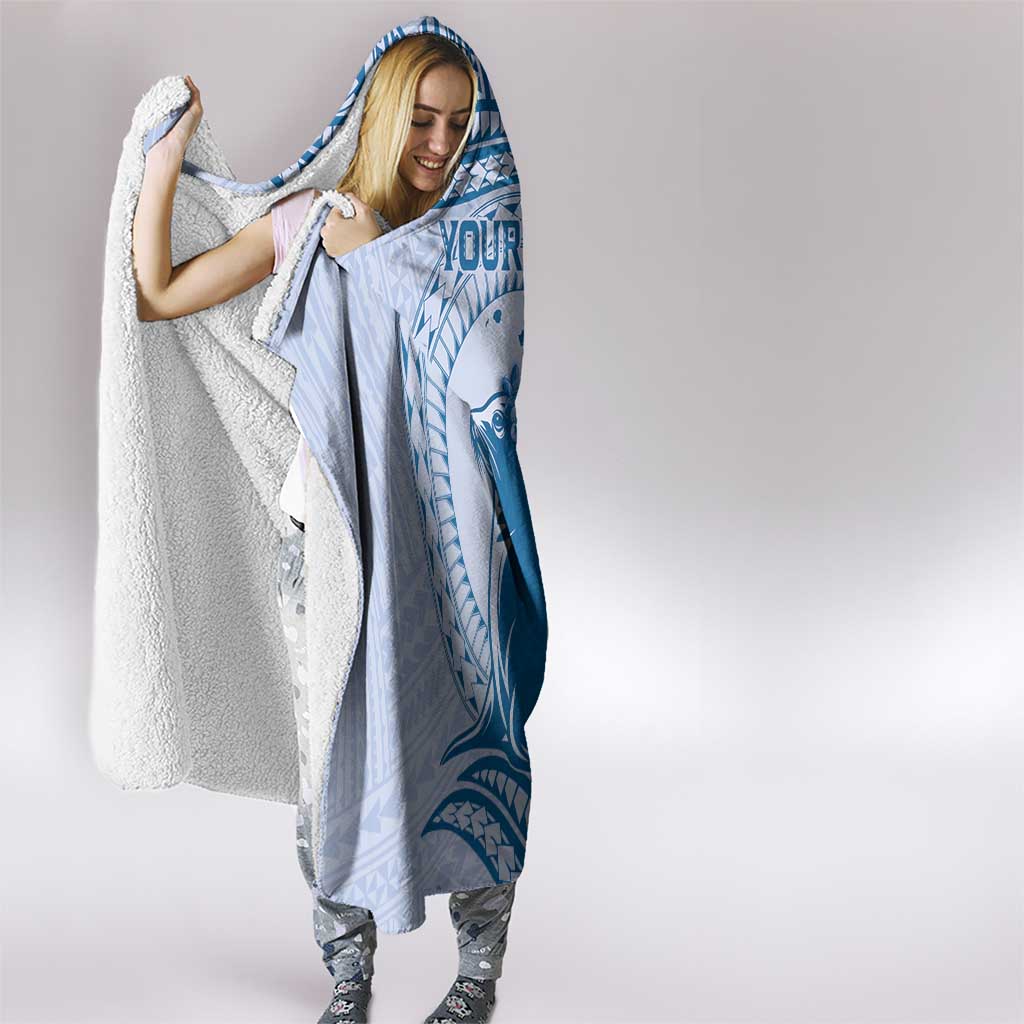 Personalised Hawaii Monk Seal Hooded Blanket Polynesian Tattoo With Tropical Flowers - Blue Pastel LT14 - Polynesian Pride