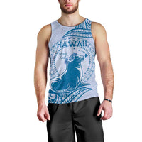 Personalised Hawaii Monk Seal Men Tank Top Polynesian Tattoo With Tropical Flowers - Blue Pastel LT14 - Polynesian Pride