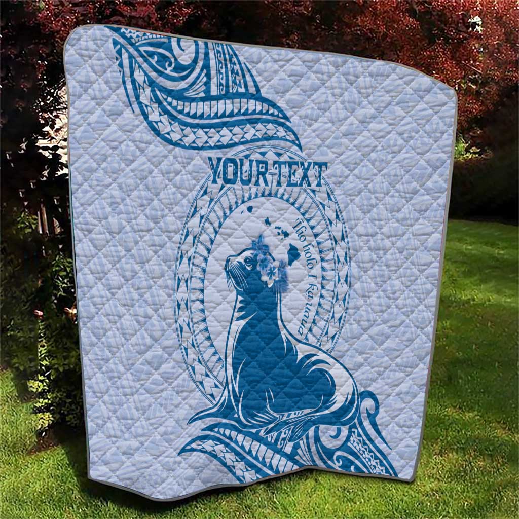 Personalised Hawaii Monk Seal Quilt Polynesian Tattoo With Tropical Flowers - Blue Pastel