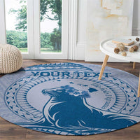 Personalised Hawaii Monk Seal Round Carpet Polynesian Tattoo With Tropical Flowers - Blue Pastel